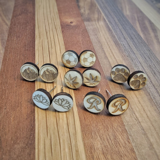 Wooden Engraved Stud Earrings
