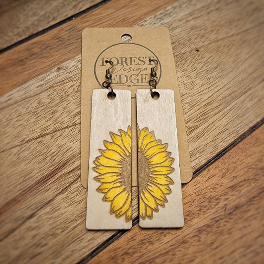 Sunflower Painted Wood Earrings